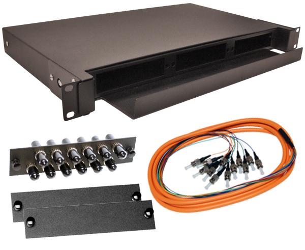 12-Strand Pre-Loaded OM1 Multimode ST Slide-Out 1U Fiber Patch Panel with Jacketed Pigtail Bundle