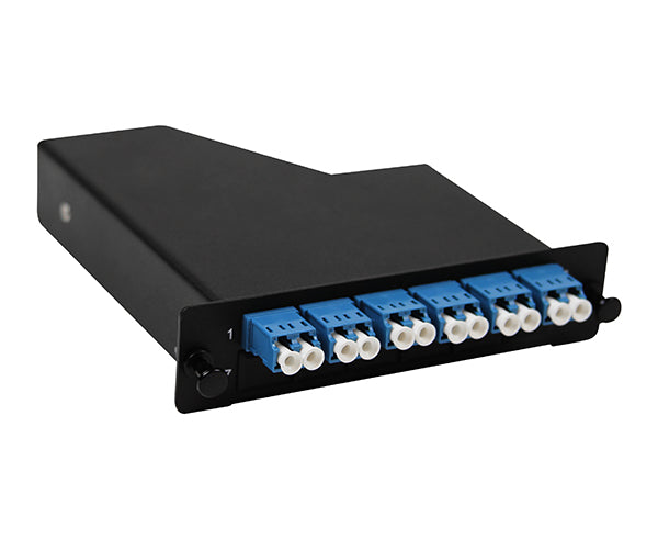 MTP® Elite Cassette - 1x12 Fiber MTP/APC Elite-Male (With Pins), LC/UPC 12 Fiber, SM, Blue Adapters, LGX Compatible, A-Polarity