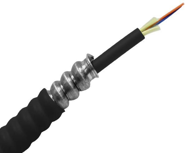 2 Strand Armored Distribution Fiber Corning Glass Multimode, 50/125 OM4 Indoor/Outdoor OFCP Plenum Tight Buffer