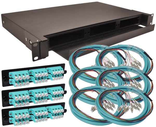 72-Strand Pre-Loaded OM3 Multimode 10G LC Slide-Out 1U Fiber Patch Panel with Jacketed Pigtails Bundle