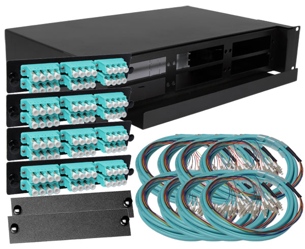 96-Strand Pre-Loaded OM3 Multimode LC Slide-Out 2U Fiber Patch Panel with Jacketed Pigtail Bundle