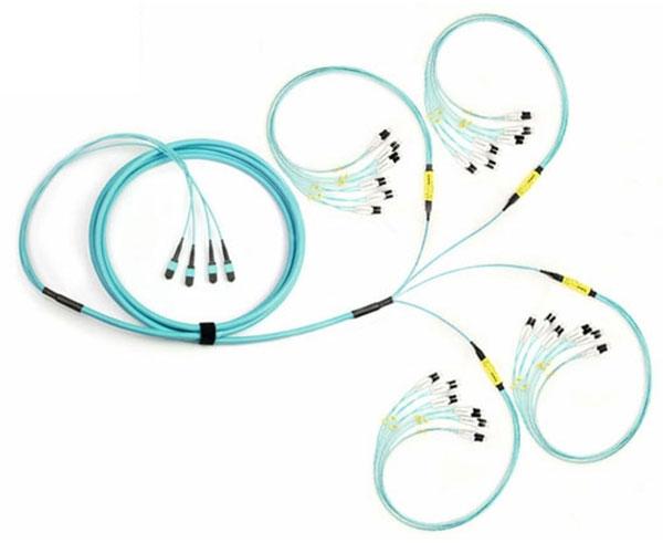 MTP Breakout Cable, MTP to LC, Multimode OM3 10 Gig, 48 Fiber, 50/125, Plenum Rated