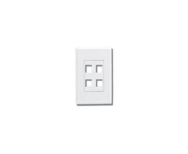 Screwless Keystone Wall Plate, Single-Gang - 4-port - White