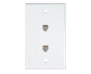 RJ11 Wall Plate With Telephone Jack - 2-Port, 4 or 6 Conductor, Flush Mount, Punchdown - Available in 2 Colors - Front