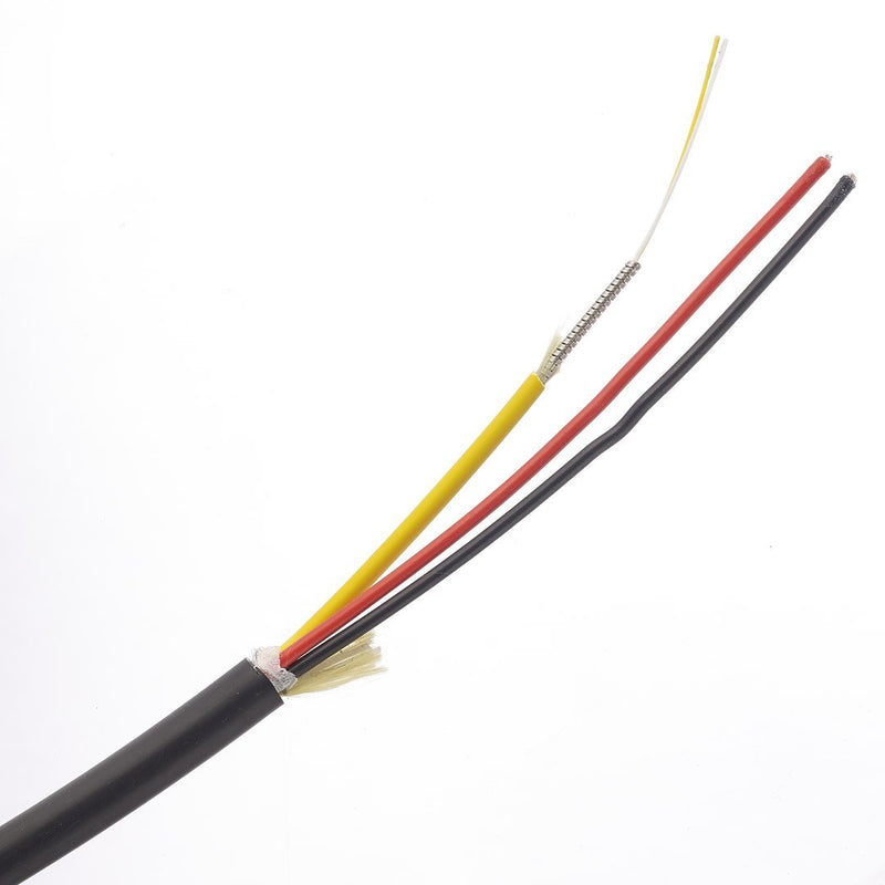 Hybrid Fiber/Power Cable, 2-12 Strand Micro Armor Plenum Fiber Optic Cable, Single Mode OS2, Indoor/Outdoor, OFCP, With 2 x 14AWG Stranded Conductors (Per Foot)