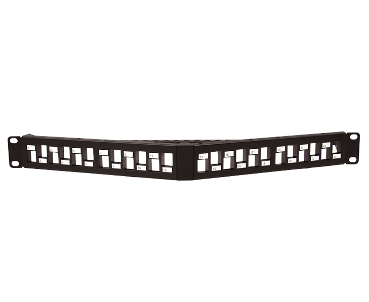 Blank Angled 24-Port Patch Panel, Staggered, 1U High Density Rack Mount