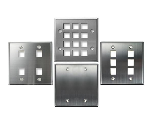 Stainless Steel Keystone Wall Plate, Double-Gang - Blank, 4 Port, 6 Port, 12 Port