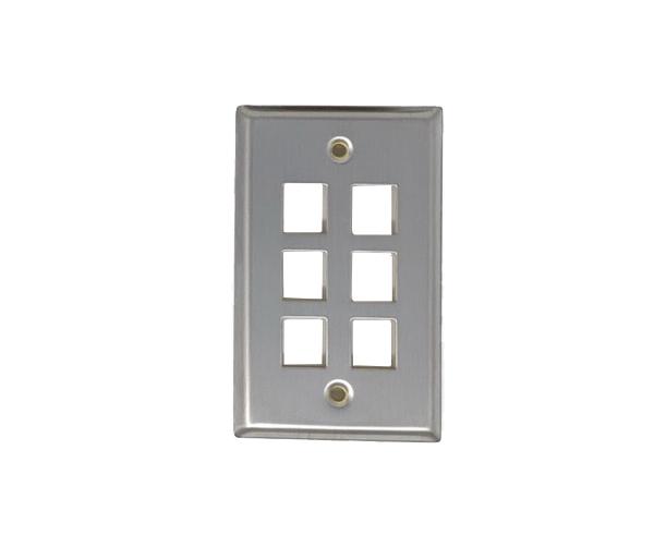 Stainless Steel Keystone Wall Plate, Single-Gang - 6-port