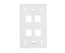  Keystone Wall Plate w/ ID Window, Single-Gang, Flush - 4-Ports -  White