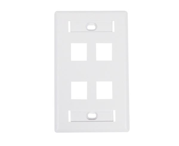  Keystone Wall Plate w/ ID Window, Single-Gang, Flush - 4-Ports -  White