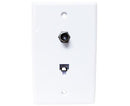 1 Port CAT3 Wall Plate With F81 & TV Jack, 4 Conductor, Flush Mount - White